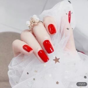 False press on nails RED, simple manicure, square shape nail. 24 pcs, NIB